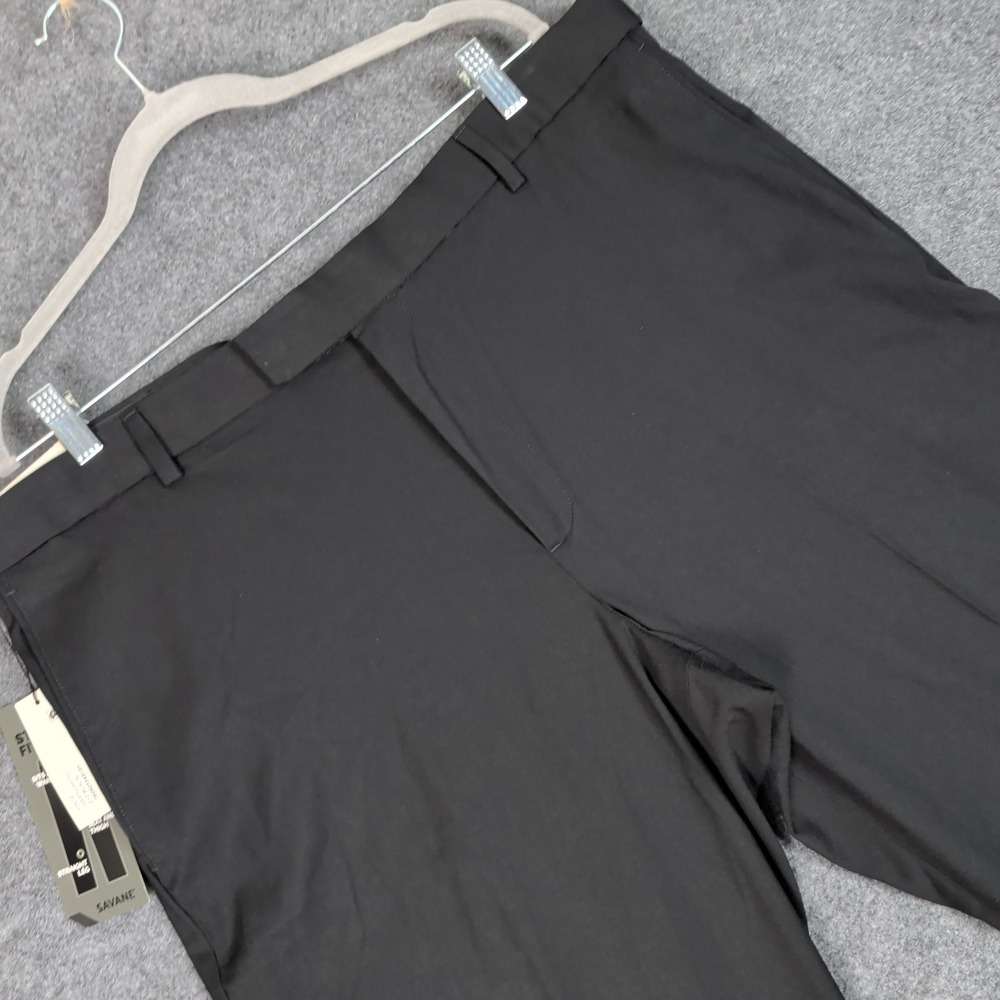 Savane Mens Black Expandable Waist Straight Fit Dress Pants 40W 29L